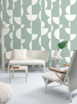 AMOSTRA PAPEL DE PAREDE ESFERAS BRANCO E VERDE