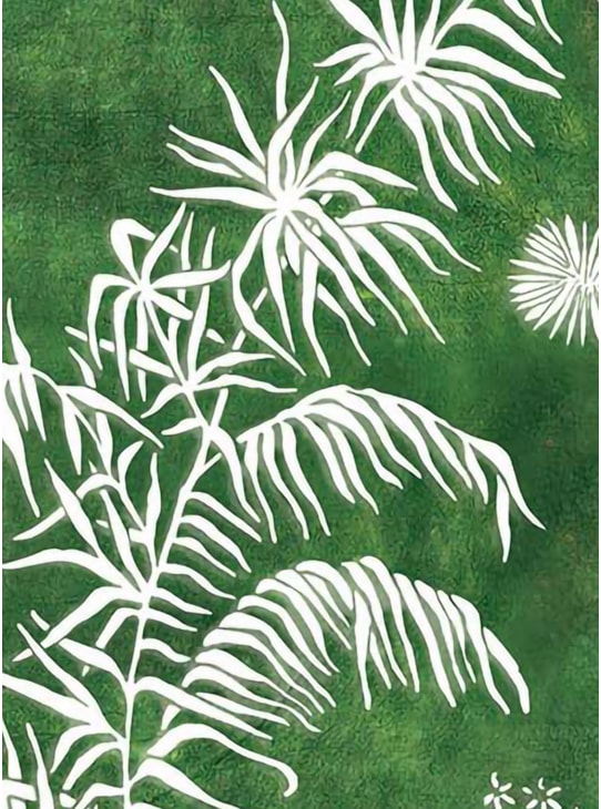 AMOSTRA PAPEL DE PAREDE PLANTAS E ESTRELAS FUNDO VERDE