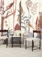 PAINEL DE PAREDE CANTO DA FLORESTA BRANCO E LARANJA