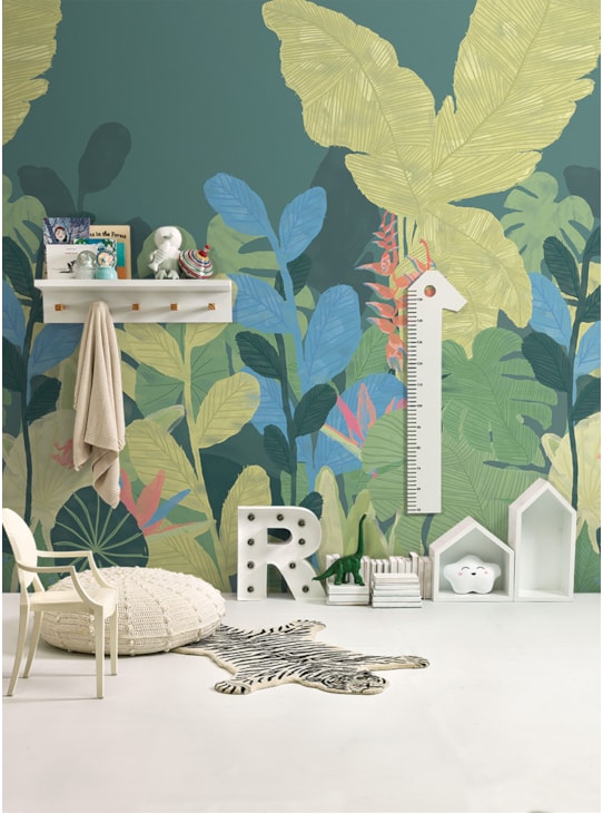 PAINEL FLORESTA TROPICAL VERDE E AZUL