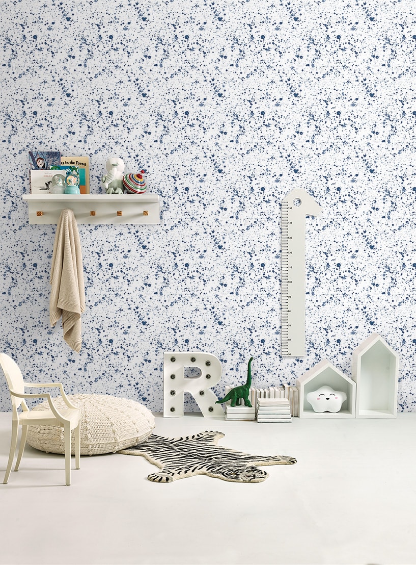PAPEL DE PAREDE PINGOS AZUL E CINZA