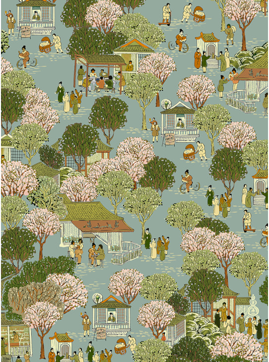 PAPEL DE PAREDE PONTOS CLÁSSICO PINHEIROS MENTA E VERDE