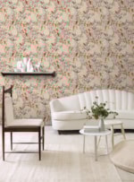 PAPEL DE PAREDE PONTOS CLÁSSICO TROPICAL BEGE E ESCARLATE