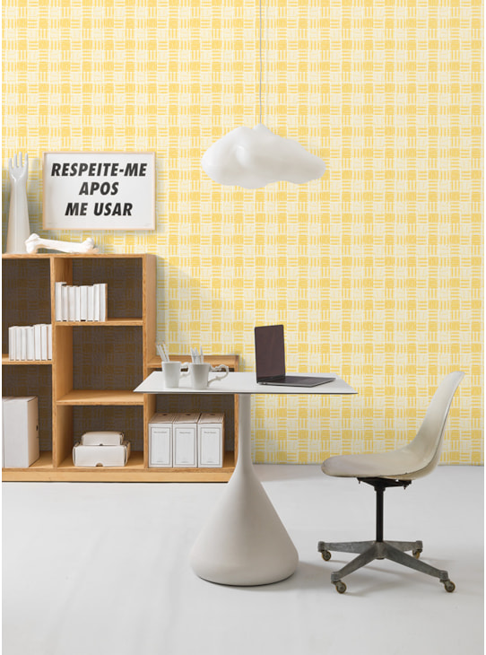 PAPEL DE PAREDE VICHY DE LÁPIS AMARELO